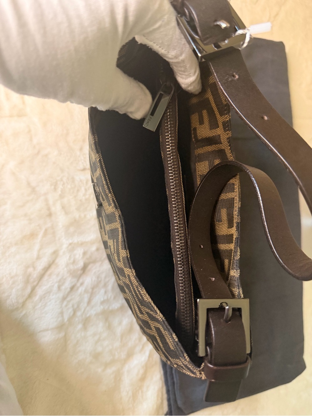 Fendi Brown and Black Zucca Canvas Mamma Baguette Shoulder Bag - Picture 12 of 16